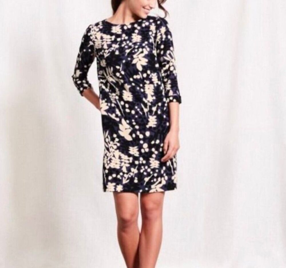 BODEN Floral Leaves, Rachel Shift Dress, Size 6, Blue White Navy